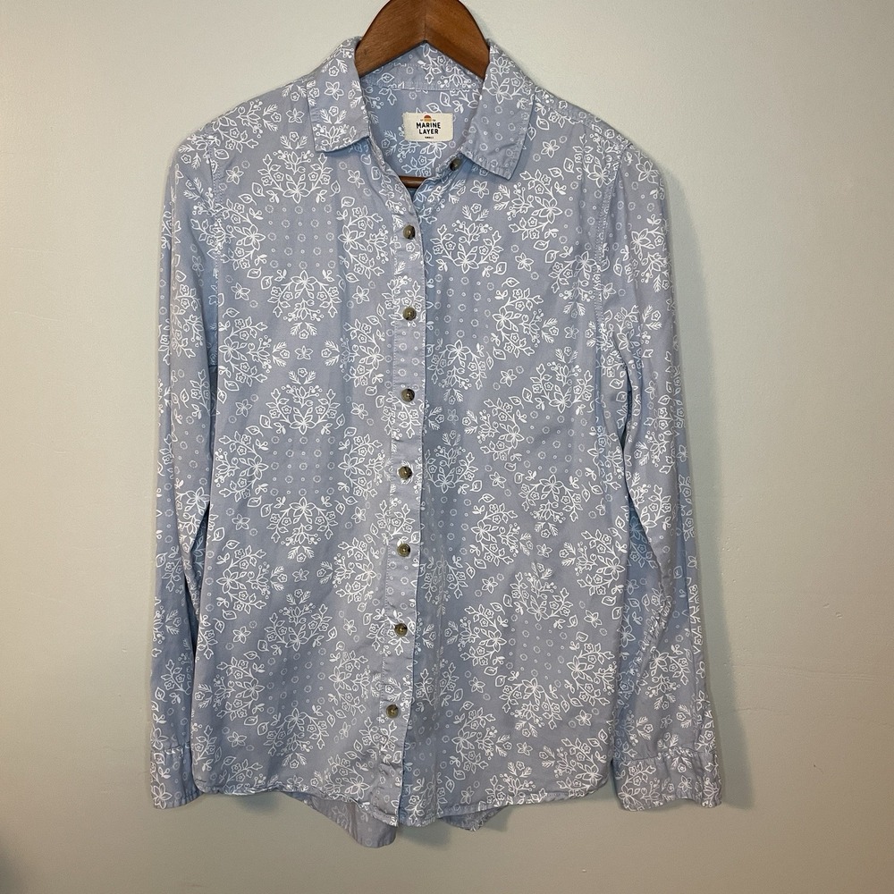 Marine Layer Carlin Blue Fog‎ Bandana Print Long Sleeve Button Down Shirt Size S